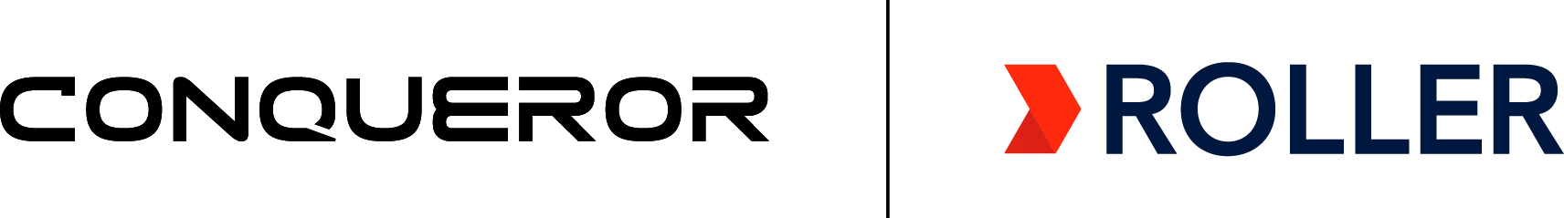 Logos of Conqueror and Roller displayed side by side for branding purposes.